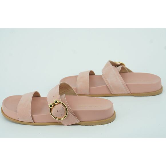 Stuart Weitzman Joni Buckle Slide Pink Leather Sandals Size 6.5 New Flat $395 - Picture 9 of 10